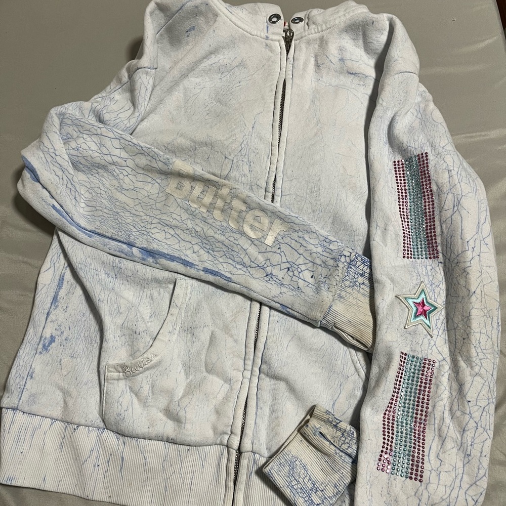 Butter Kids White Jacket with Blue Accents